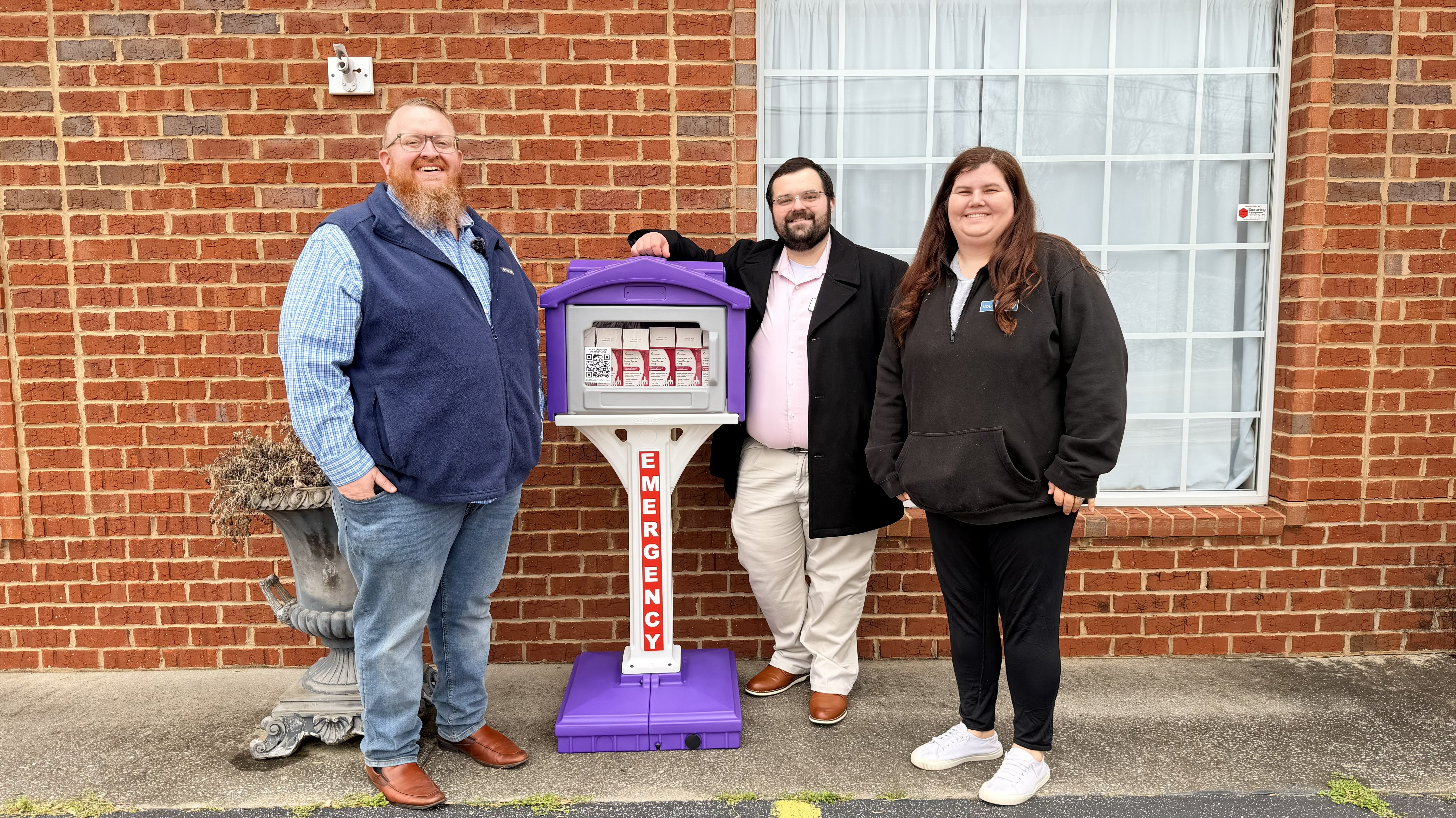 Coalition board members and community partners gathered at the launch of the second Caring Library Narcan station in McMinnville, TN.
